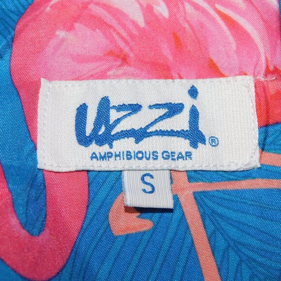 Uzzi Amphibious Gear Mens S Blue Pink Flamingos Hawaiian Camp Short Sleeve Shirt - Picture 4 of 7
